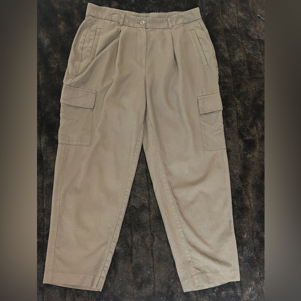 Old Navy Taylor Straight Trousers Extra High Rise Cargo Pockets Taupe Size L